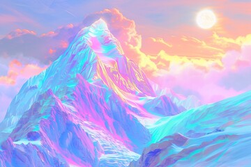 Psychedelic Pastel Mountain Under Moonlight