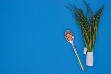 Spoonful of Pills and Green Leaves