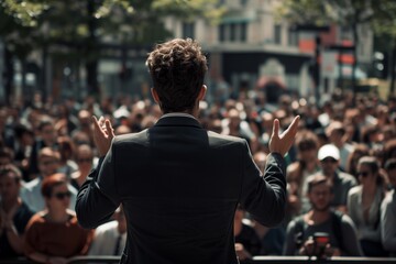 Motivational Speaker Engaging City Crowd