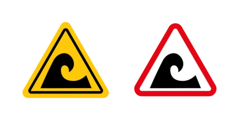 Fotobehang High sea waves warning sign. danger tsunami water wave caution sign. surf waves safety symbol. © Gopal