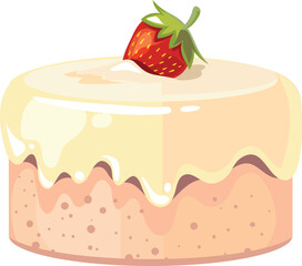 Sweet pie with strawberry. Cartoon tasty cake icon