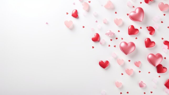 Minimalist Valentines Day flat lay with heart-shaped balloons and confetti  AI generated illustration