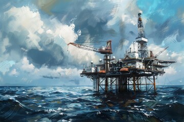 Oil Rig on Tempestuous Sea - 760757573