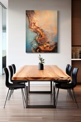 Fototapeta premium Picture an unoccupied wooden table in a sparkling clean modern setting AI generated illustration