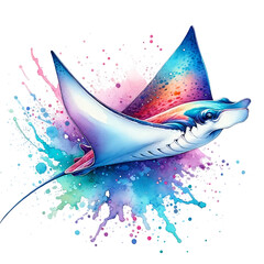 manta ray Watercolor Clipart - Sea Animal Png