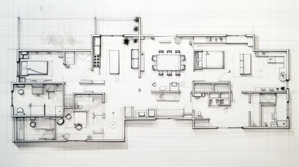 Subdued line drawing of a minimalist apartment floor plan  AI generated illustration