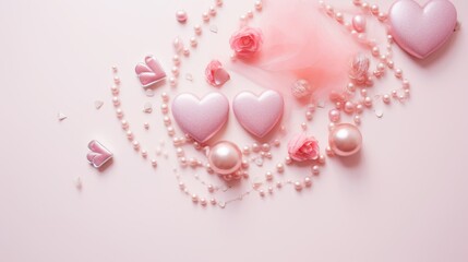 Valentines Day flat lay in pastel tones featuring minimal decorations AI generated illustration