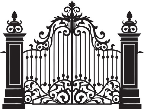 recommend clip art: Timeless Entry Antique Metal Gate Vector Logo Vintage Passage Emblematic Icon of Metal Gate Design
