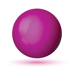 Glass purple ball or precious pearl. Glossy realistic ball, 3D sphere. Abstract vector illustration highlighted on a white background. Big metal bubble with shadow