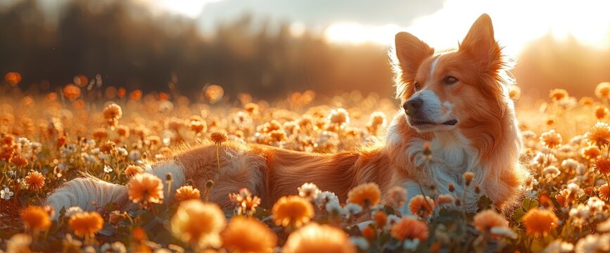 A curious Border Collie exploring a field of clovers, with sunlight filtering through the trees and casting dappled shadows, Wallpaper Pictures, Background Hd