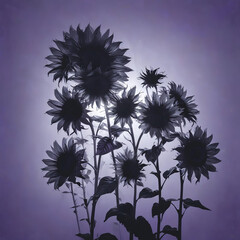 Sunflower Bouquet Silhouette on Purple Background Gen AI