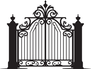 Classic Entrance Antique Metal Gate Vector Emblem Historic Gateway Vector Logo of Antique Metal Gate
