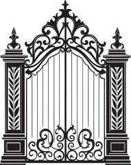 Vintage Gateway Iconic Emblem of Antique Metal Gate Weathered Threshold Vector Logo of Vintage Metal Gate