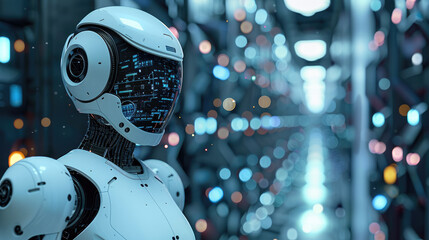 AI content creation robot managing many social media accounts. Generative AI.