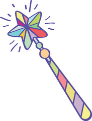 Magic wand icon. Miracle wizard colorful sticker