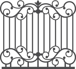 Fototapeta na wymiar Decorative iron gate. Ornate black vintage fence