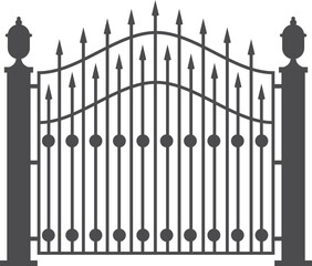 Vintage gate. Decorative ornate iron black fence