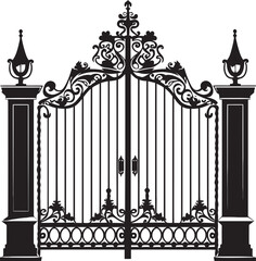 Classic Threshold Antique Metal Gate Vector Design Aged Entry Emblematic Icon of Weathered Metal Gate