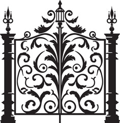 Fototapeta na wymiar Aged Entry Emblematic Icon of Weathered Metal Gate Time Honored Gateway Vector Logo of Antique Metal Gate