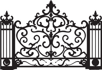 Fototapeta na wymiar Vintage Entryway Vector Logo of Classic Metal Gate Weathered Passage Emblematic Icon of Antique Metal Gate