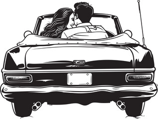 Coasting Love Emblematic Icon of Couples Back View in Convertible Breezy Bond Vector Representation of Loving Couple in Convertible Car