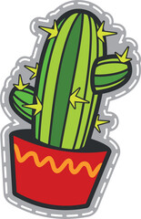 Cactus patch. Funny succulent. Color houseplant sticker