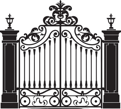 recommend clip art: Vintage Passage Emblematic Icon of Metal Gate Design Ancient Archway Vector Representation of Metal Gate