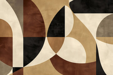 This abstract painting showcases a multitude of shapes and sizes arranged in a dynamic and visually striking composition. Various geometric and organic forms interact with each other, creating a sense