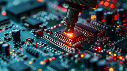 Automated assembly of installation of microprocessors onto printed circuit boards, production process.