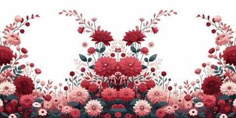 Fototapeta premium Seamless border with red flowers and leaves, decorative floral background, Vector illustration, generative ai