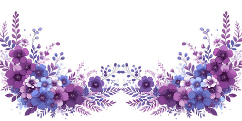 Floral frame with blue and purple flowers, decorative floral decoration, floral backdrop vector, generative ai