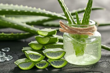 Soothing Aloe vera care green. Water gel. Generate Ai - obrazy, fototapety, plakaty