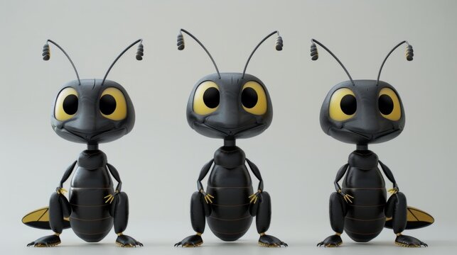 animation of three beautiful and cute ants generative ai