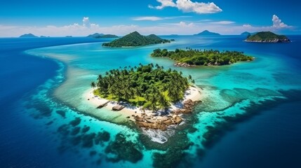 Wild tropical paradise islands in the middle of the blue ocean 