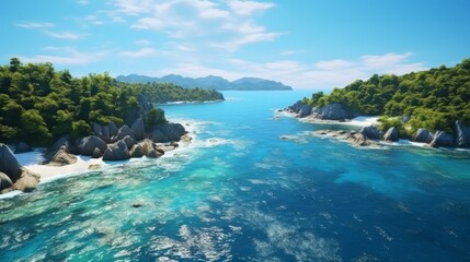 Wild tropical paradise islands in the middle of the blue ocean 