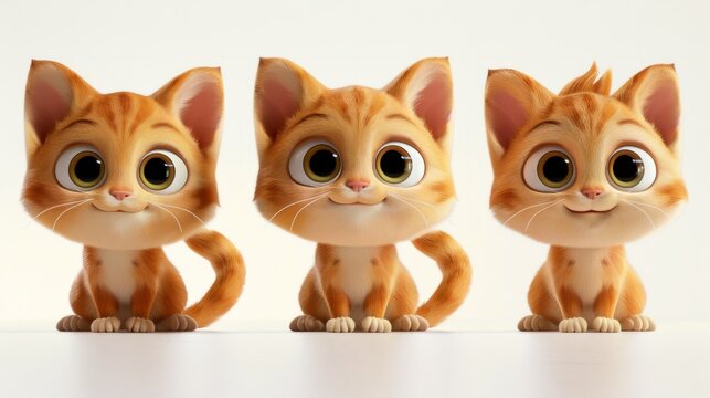 animation of three beautiful and tender kittens generative ai