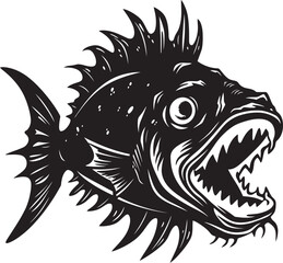 Nefarious Navigator Angular Creature Fish Logo with Sinister Touch Malevolent Monster Evil Angler Fish Vector Iconography