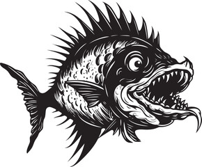 Malignant Mariner Angular Creature Fish Logo with Evil Impression Diabolic Dive Evil Angler Fish in Vector Design