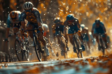 Cyclists competing in an intense race