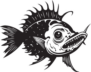 Maleficent Marauder Evil Angler Fish Vector Symbolism Diabolical Depths Angular Creature Fish Logo with Sinister Aura