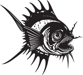Serrated Scales Angular Creature Fish Icon with Wicked Impression Malevolent Angler Sinister Angular Creature Fish Logo