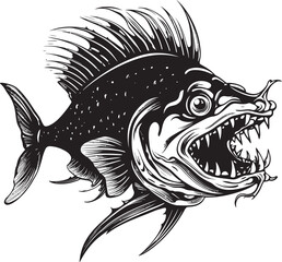 Maleficent Mariner Angular Fish Icon with Sinister Aura Fiendish Fins Evil Angular Creature Fish Vector Logo
