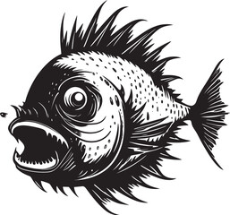 Fiendish Fins Evil Angular Creature Fish Vector Logo Malignant Mariner Sinister Angular Fish Emblem