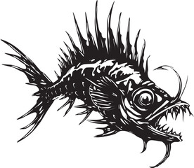 Venomous Voyage Evil Angular Creature Fish Icon with Sinister Aura Nefarious Navigator Angular Fish Vector Symbolism