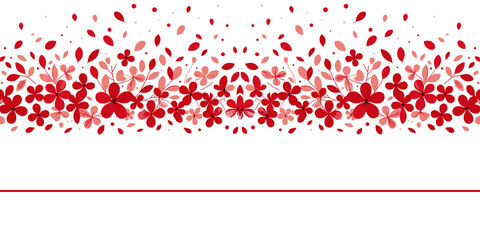Beautiful floral background with red flower petals and place for your text, card graphic design, generative ai