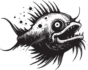 Maleficent Mariner Sinister Angular Fish Iconography Fiendish Fins Evil Angular Creature Fish Vector Symbol