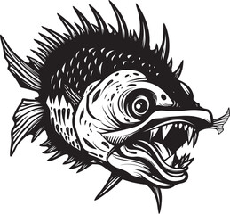 Diabolical Depths Evil Angular Fish Emblem with Malicious Design Sinuous Serpent Angular Creature Fish Vector Symbolism