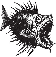 Malevolent Motion Evil Angular Creature Fish Iconography Diabolic Dive Sinister Angular Fish Vector Symbol