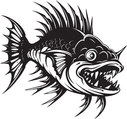 Serrated Scales Evil Angular Creature Fish Logo Malevolent Monstrosity Sinister Angular Fish Vector Symbol