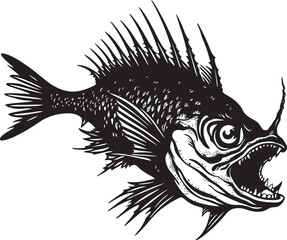 Malevolent Monstrosity Sinister Angular Fish Vector Symbol Abyssal Aberration Evil Angular Creature Fish Emblem